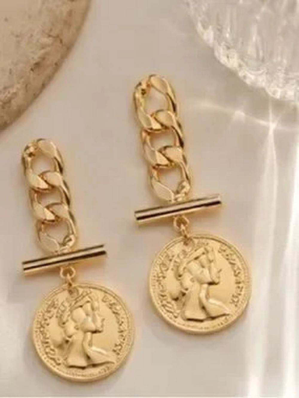 Royal Roman Coin Chain Link Drop Earring